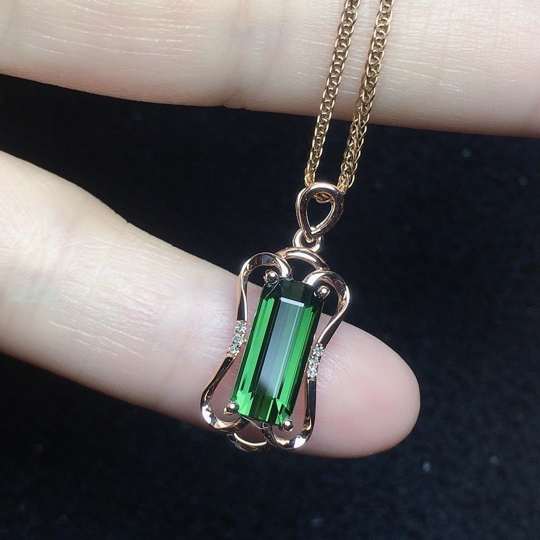 14k Gold 1.7 Ct Natural Tourmaline & Diamond Pendant( Without Chain ) - 3