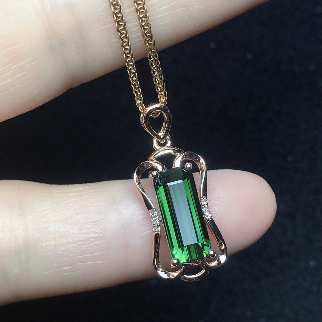 14k Gold 1.7 Ct Natural Tourmaline & Diamond Pendant( Without Chain ) - 4