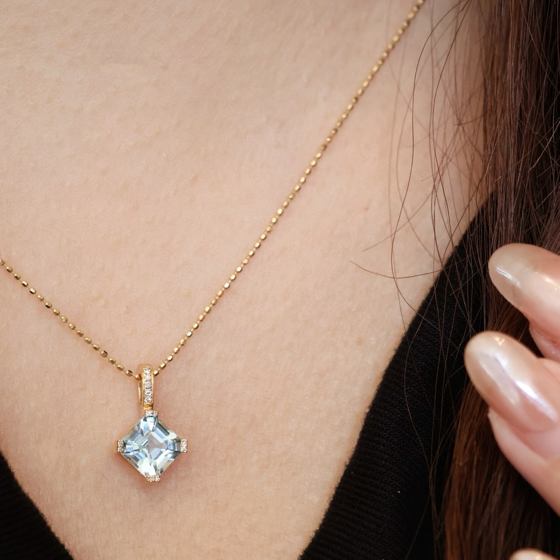 14k Gold 1.2 Ct Natural Aquamarine & Diamond Pendant( Without Chain ) - 3