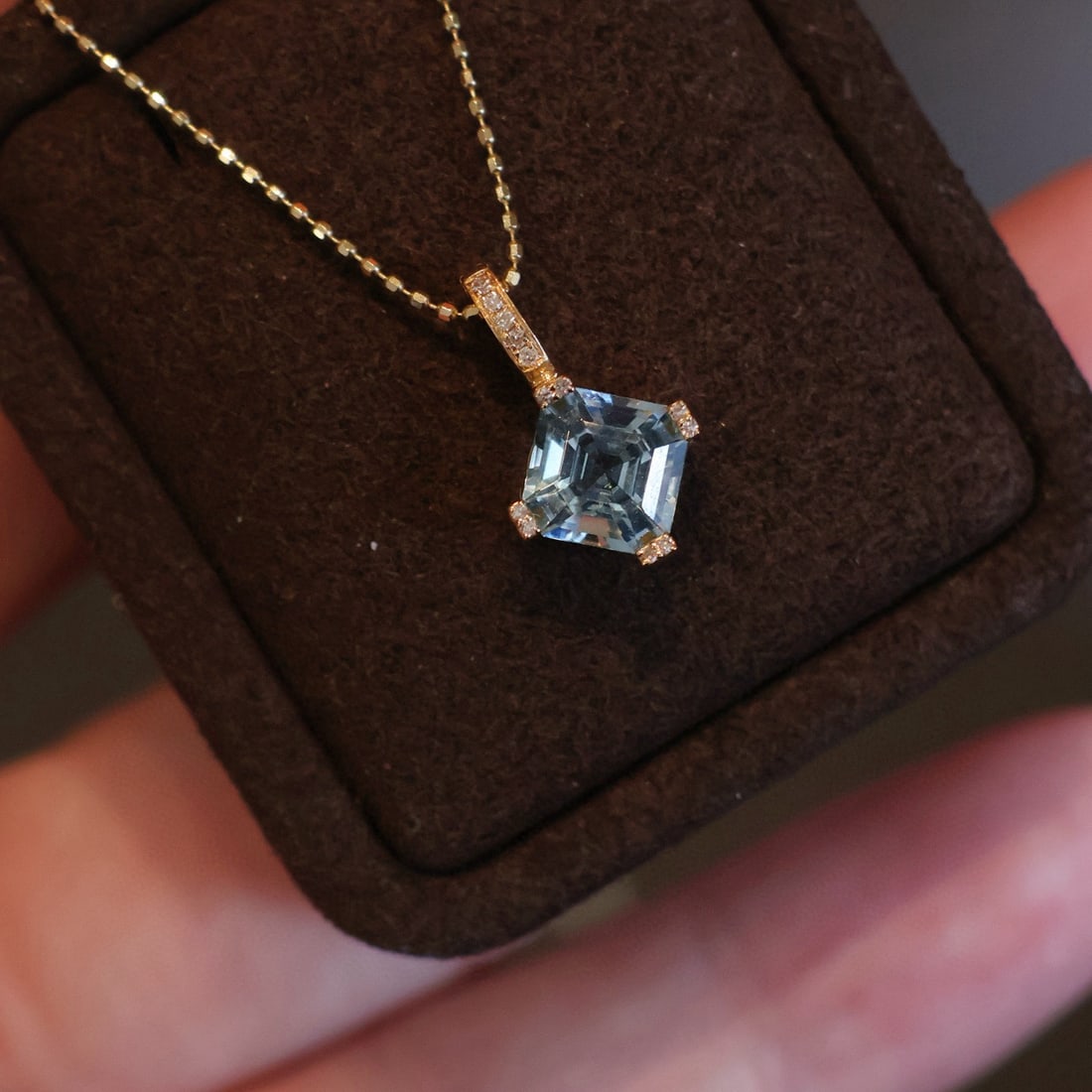 14k Gold 1.2 Ct Natural Aquamarine & Diamond Pendant( Without Chain ) - 6