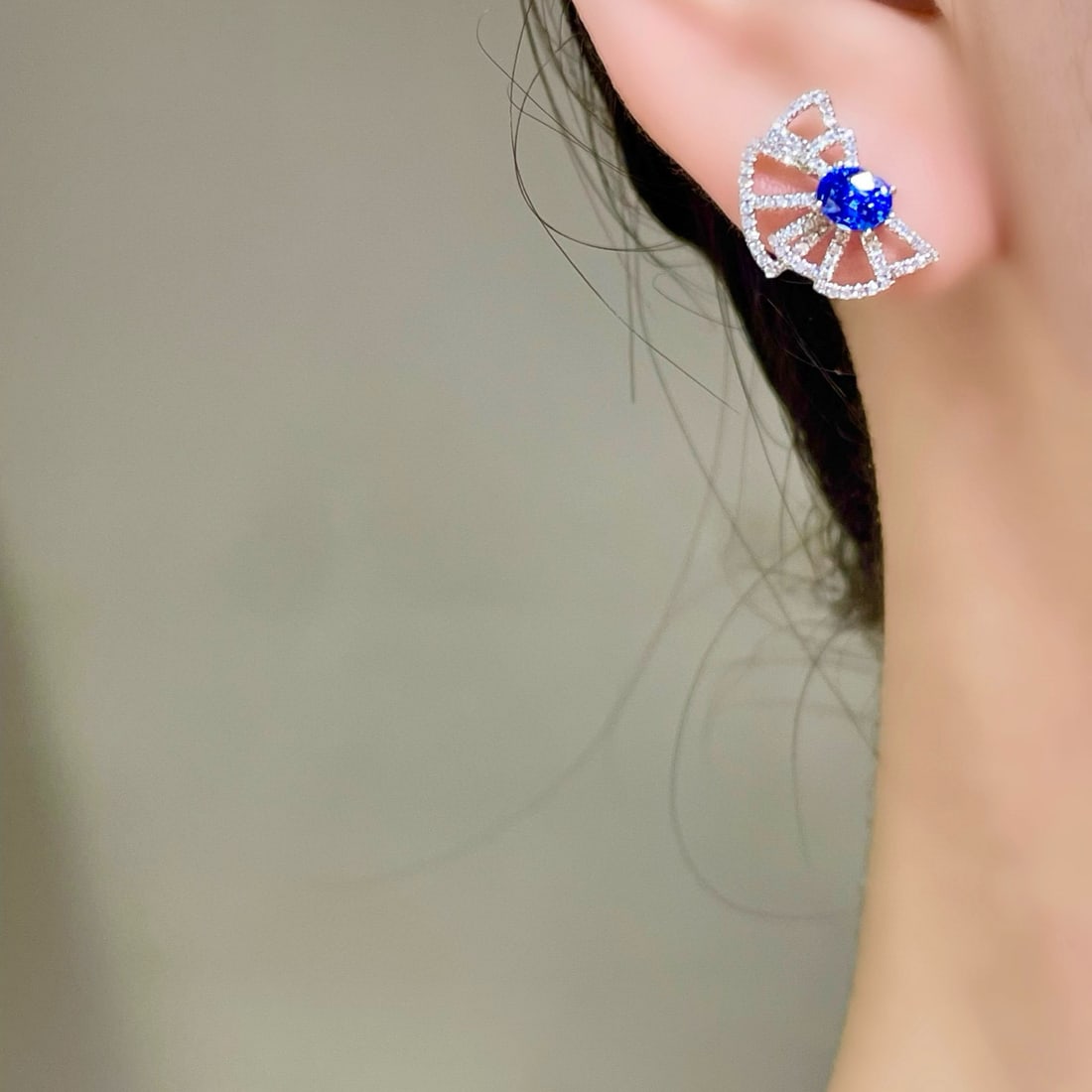 14k Gold 1 Ct Natural Sapphire & Diamond Earrings - 5