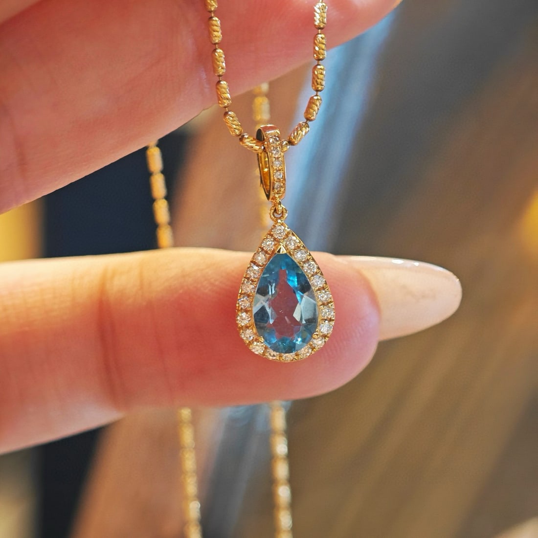 14k Gold 1 Ct Natural Aquamarine & Diamond Pendant( Without Chain ) - 3