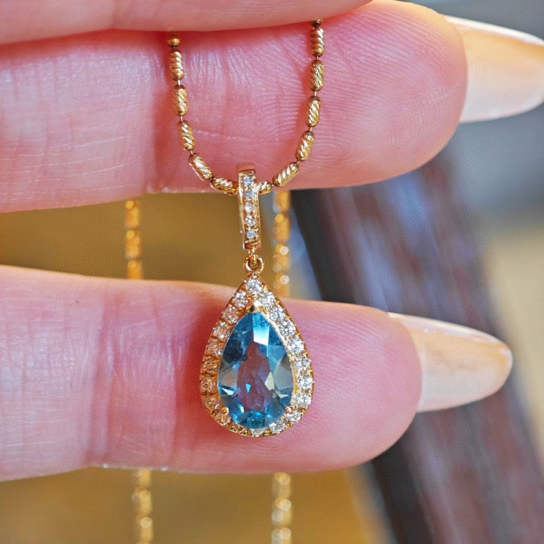 14k Gold 1 Ct Natural Aquamarine & Diamond Pendant( Without Chain ) - 5