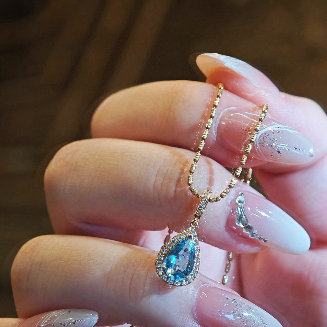 14k Gold 1 Ct Natural Aquamarine & Diamond Pendant( Without Chain ) - 7