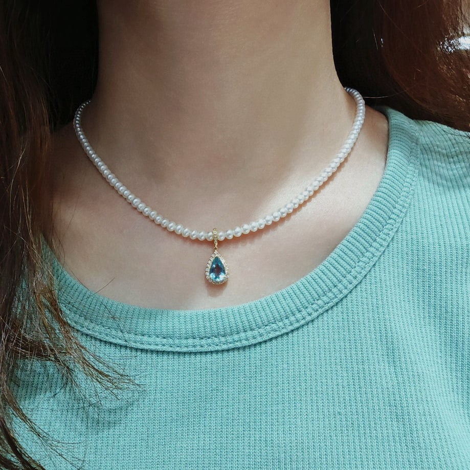 14k Gold 1 Ct Natural Aquamarine & Diamond Pendant( Without Chain ) - 9