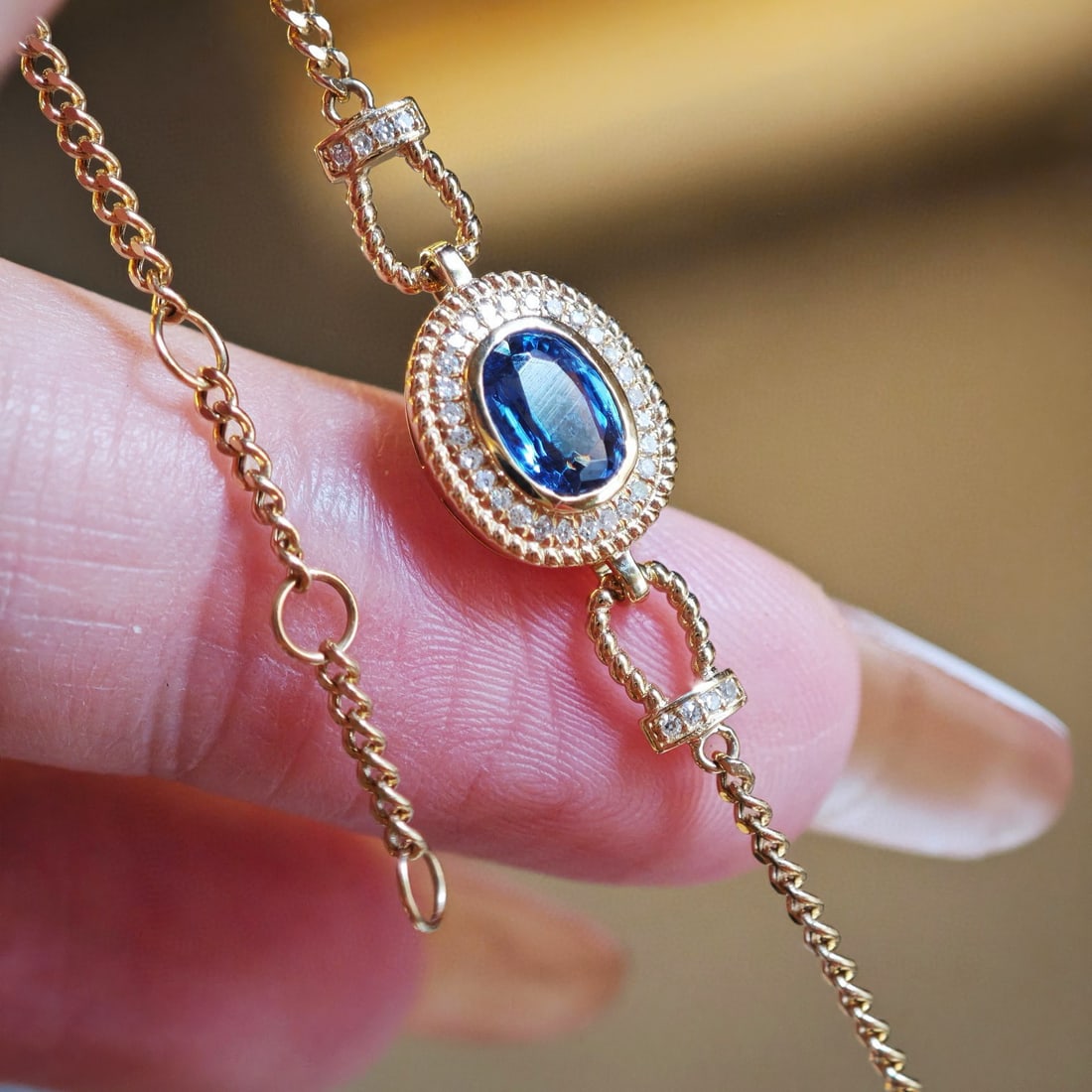14k Gold 1 Ct Natural Sapphire & Diamond Bracelet - 2