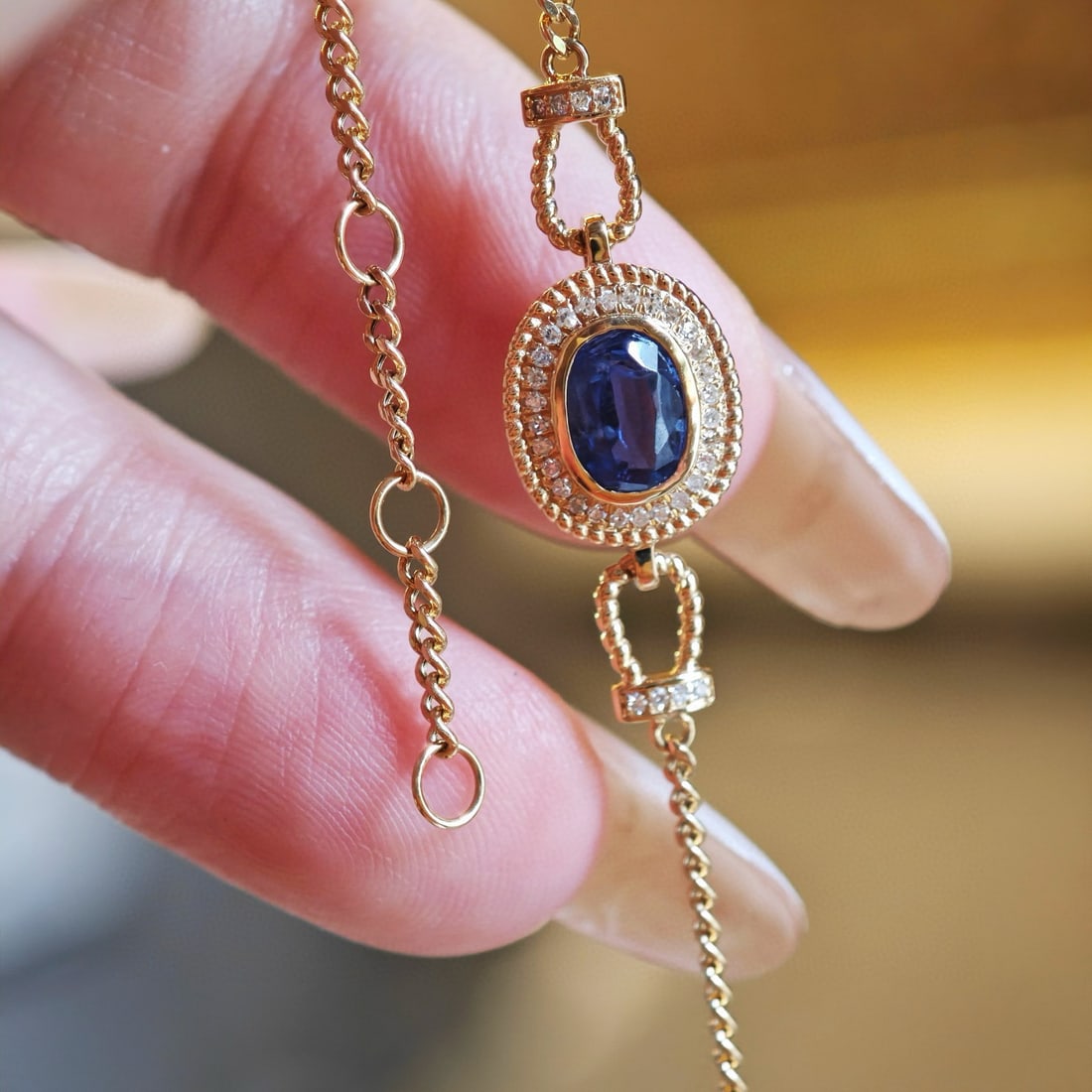 14k Gold 1 Ct Natural Sapphire & Diamond Bracelet - 3