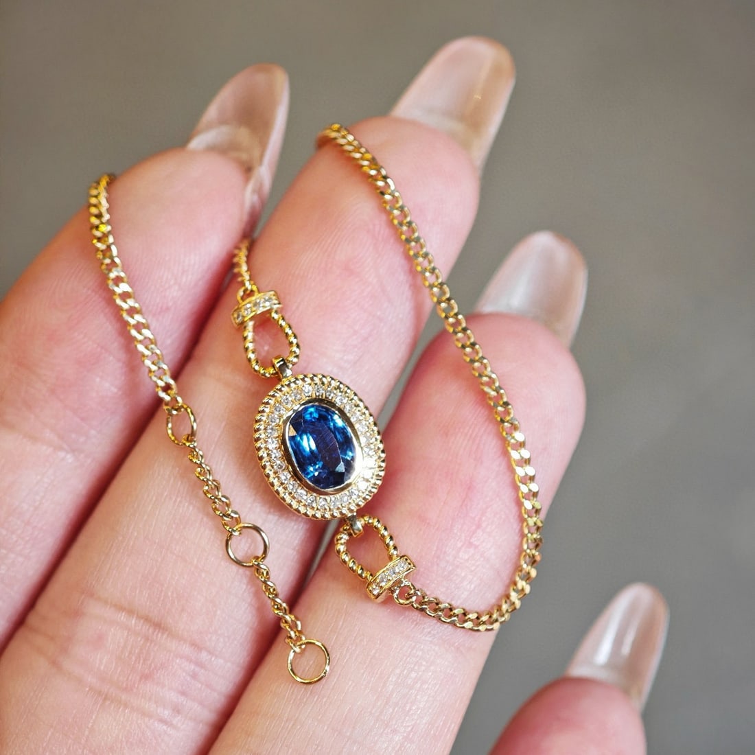 14k Gold 1 Ct Natural Sapphire & Diamond Bracelet - 4