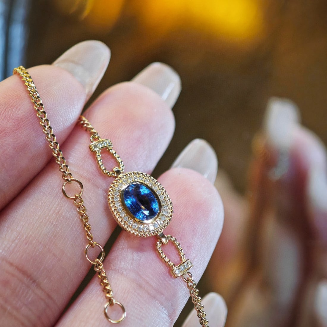 14k Gold 1 Ct Natural Sapphire & Diamond Bracelet - 5