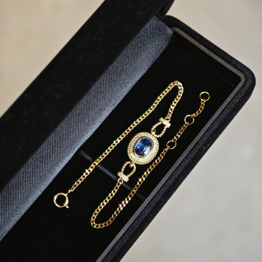 14k Gold 1 Ct Natural Sapphire & Diamond Bracelet - 7