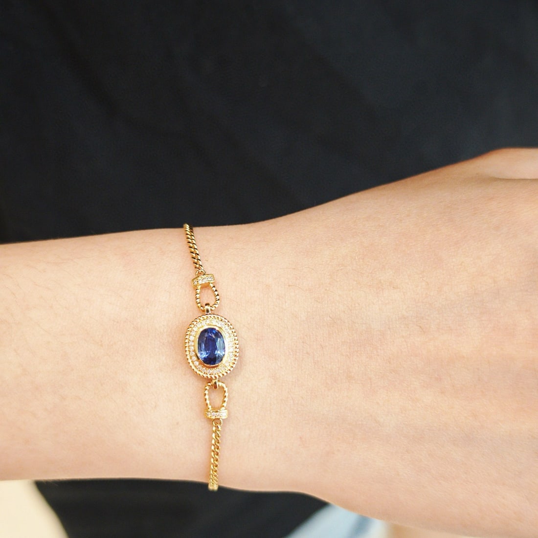 14k Gold 1 Ct Natural Sapphire & Diamond Bracelet - 9
