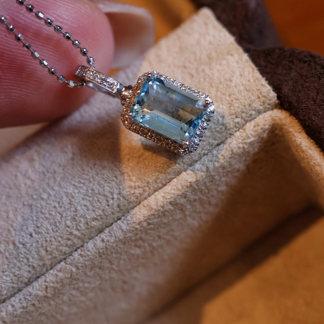 14k Gold 1.1 Ct Natural Aquamarine & Diamond Pendant( Without Chain ) - 2