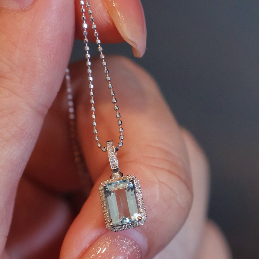 14k Gold 1.1 Ct Natural Aquamarine & Diamond Pendant( Without Chain ) - 3