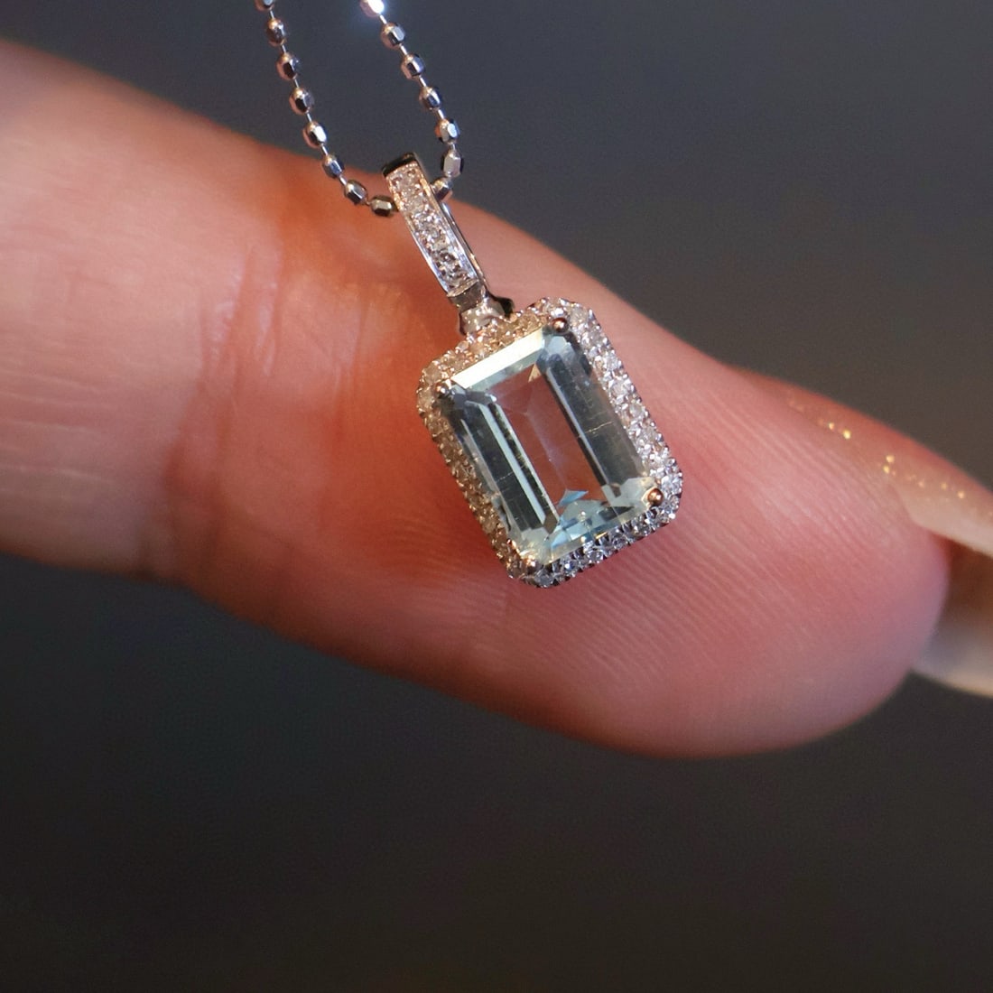 14k Gold 1.1 Ct Natural Aquamarine & Diamond Pendant( Without Chain ) - 4