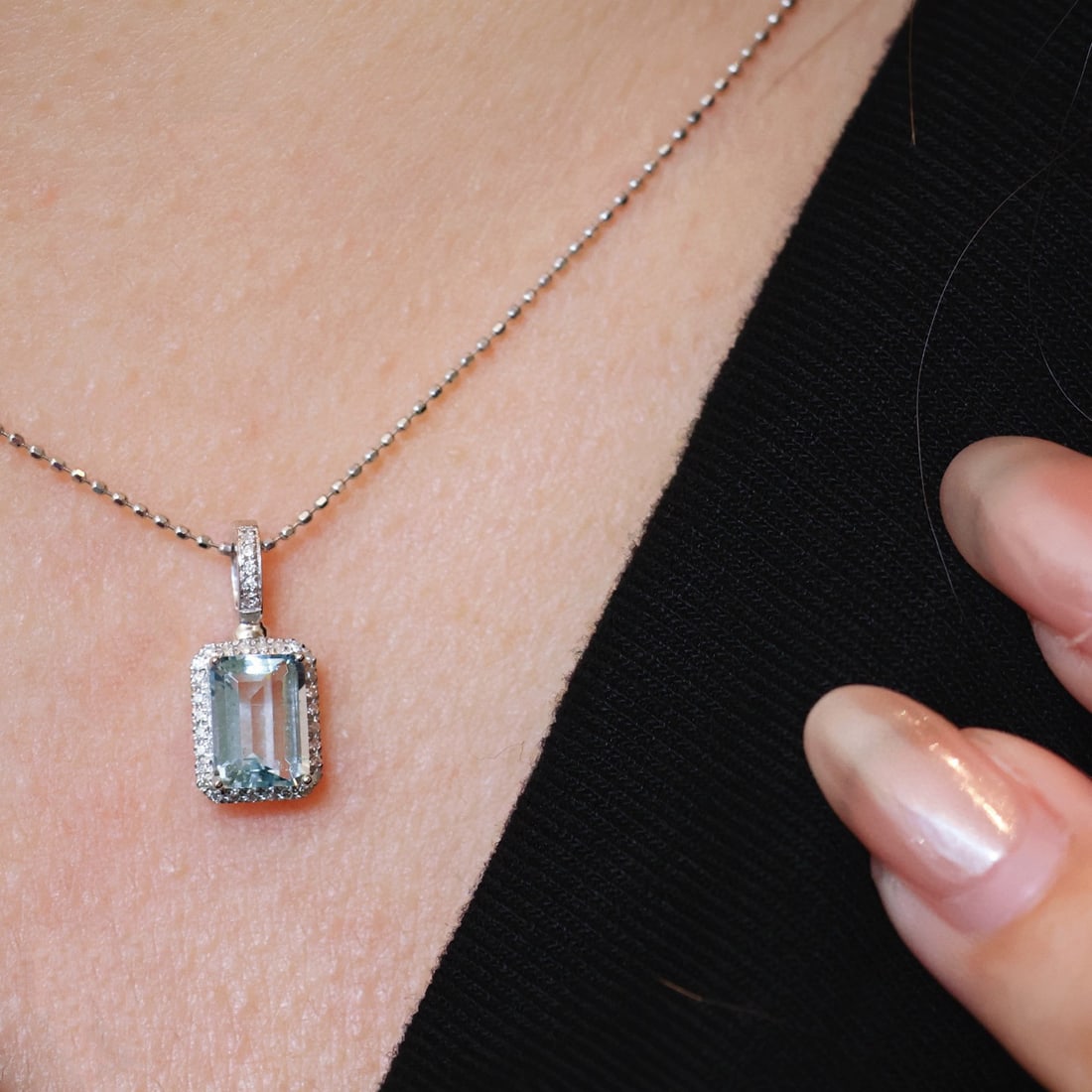 14k Gold 1.1 Ct Natural Aquamarine & Diamond Pendant( Without Chain ) - 6