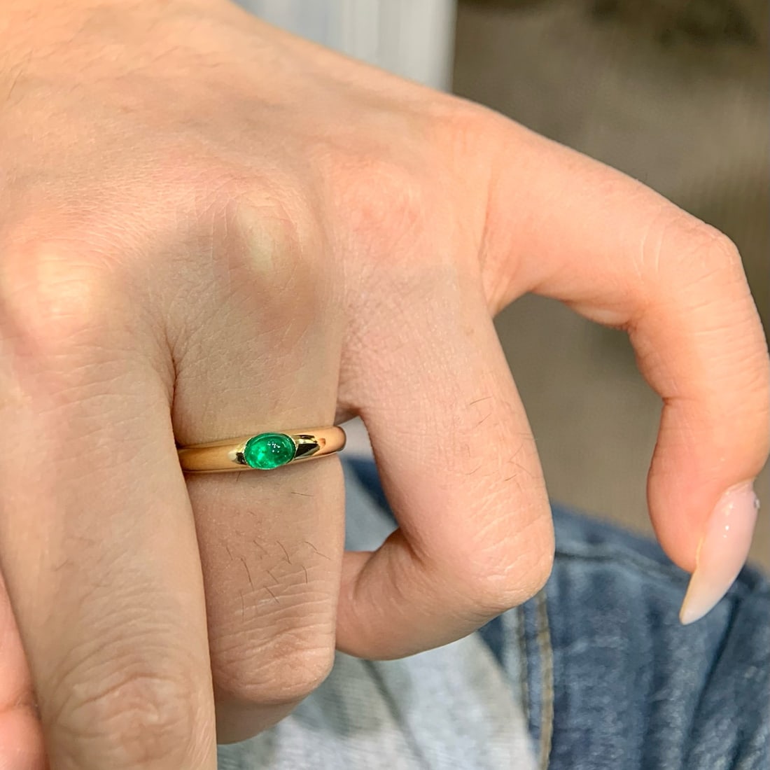14k Gold 0.42 Ct Vivid Green Natural Emerald Ring - 2