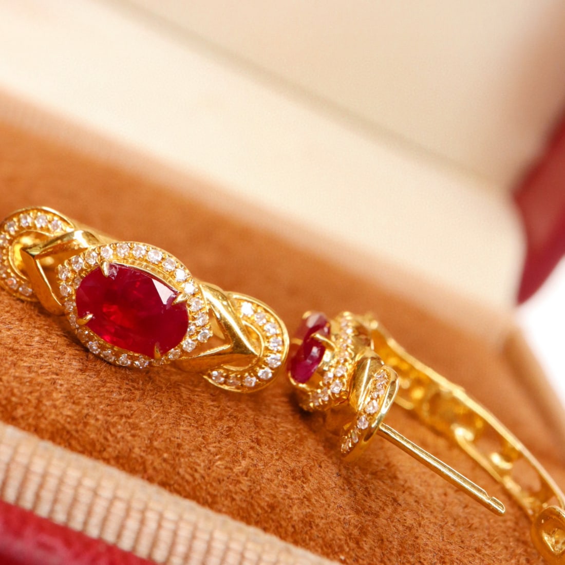 14k Gold 1.39 Ctw Natural Ruby & Diamond Earrings - 3