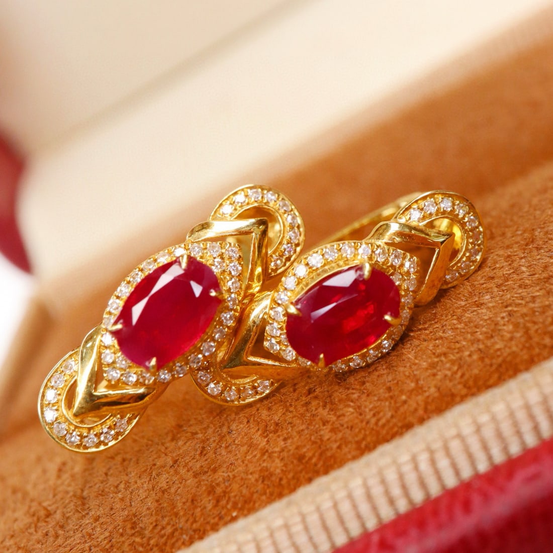 14k Gold 1.39 Ctw Natural Ruby & Diamond Earrings - 4