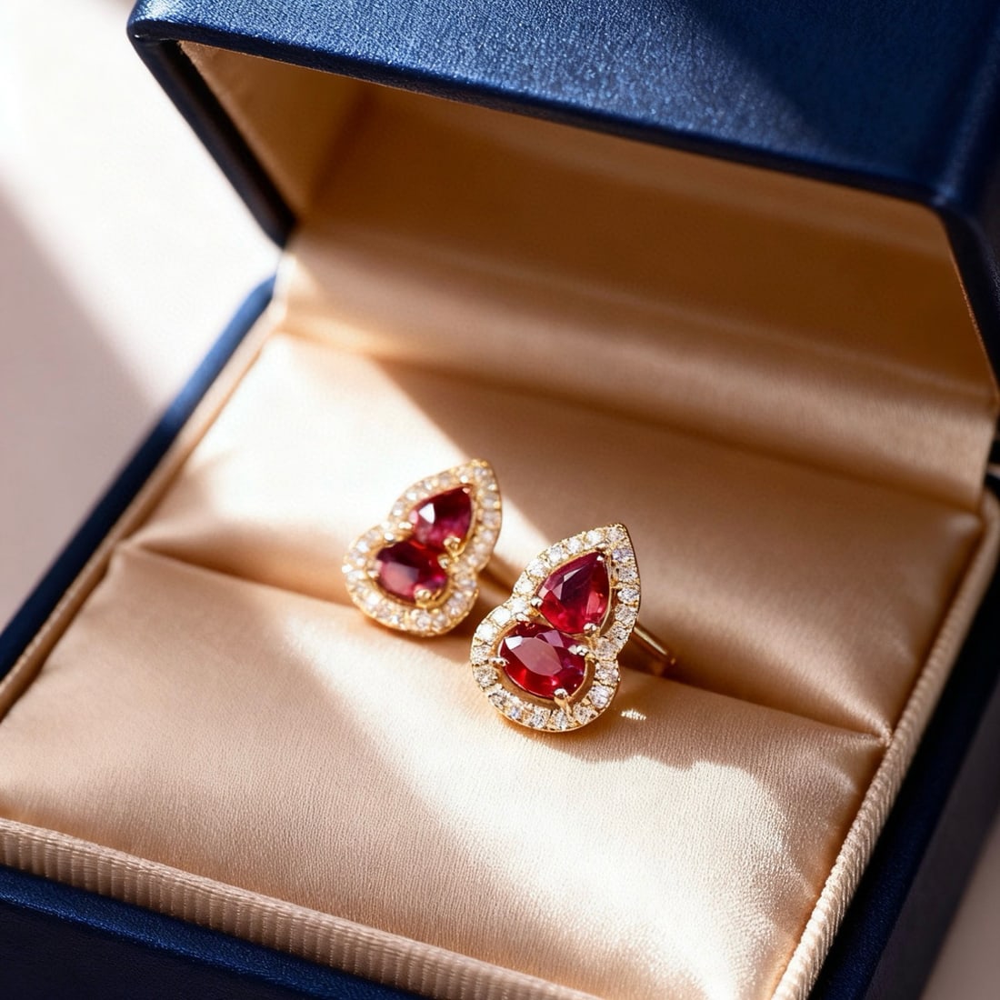 14k Gold 0.75 Ct Natural Ruby & Diamond Earrings: Ref:231080442 // gold content:14k gold // main gemstone:ruby // shape:multiple // carat weight:0. 75ct // color:pigeonblood red // treatment:natural // // adjacent gemstone 2 : diamond // shape:round