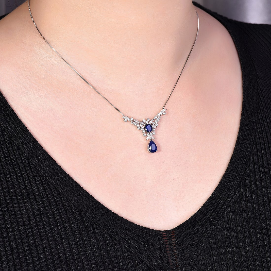 14k Gold 3.77 Ctw Natural Sapphire & Sapphire Necklace - 3
