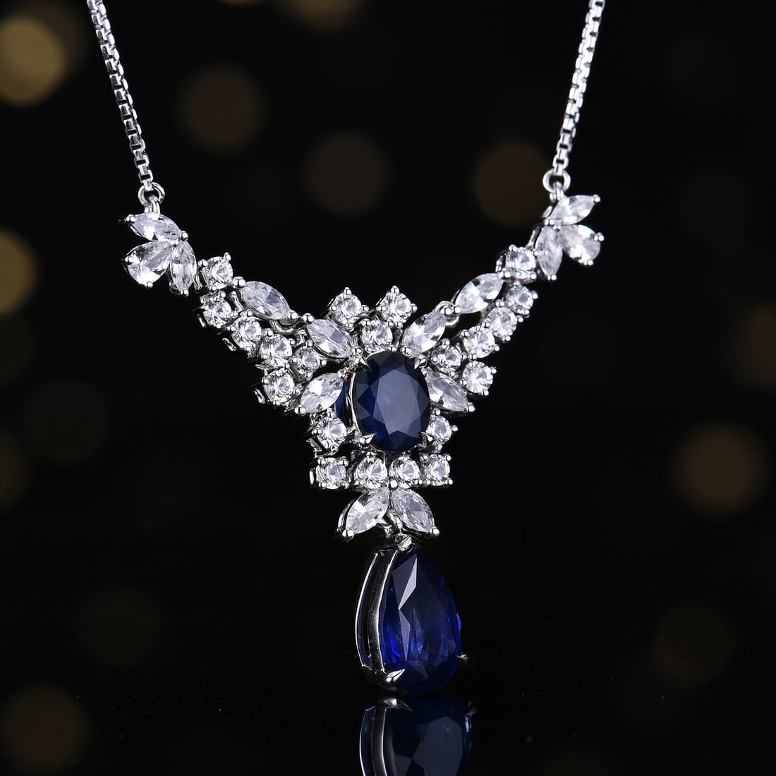 14k Gold 3.77 Ctw Natural Sapphire & Sapphire Necklace - 4