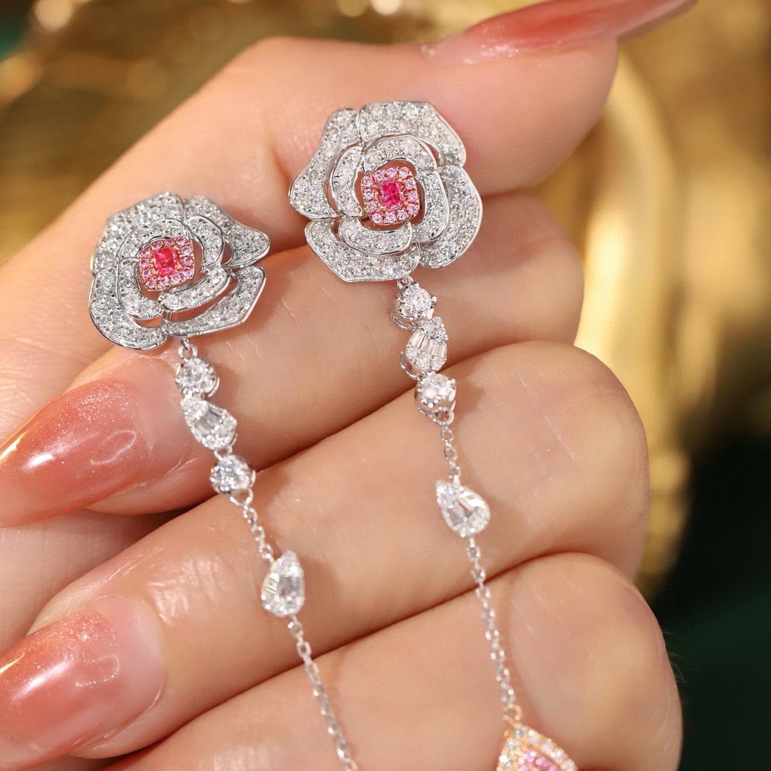 14k Gold 1.8 Ct Natural Color Diamond Earrings - 6