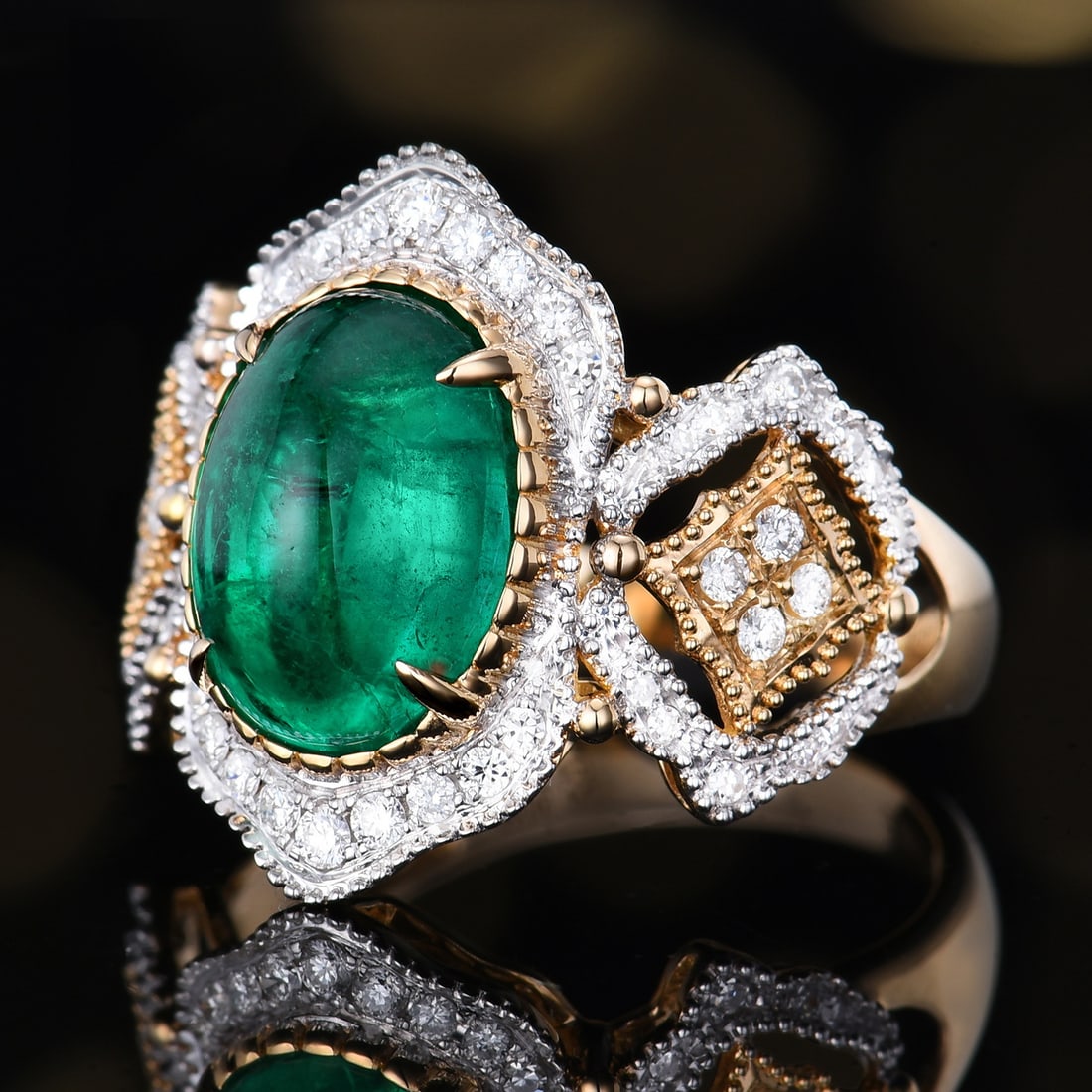 14k Gold 4.37 Ctw Vivid Green Natural Emerald & Diamond Ring - 2