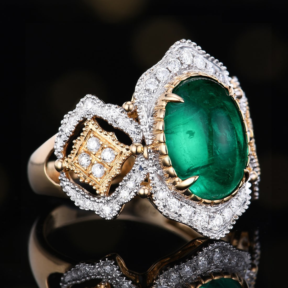 14k Gold 4.37 Ctw Vivid Green Natural Emerald & Diamond Ring - 3