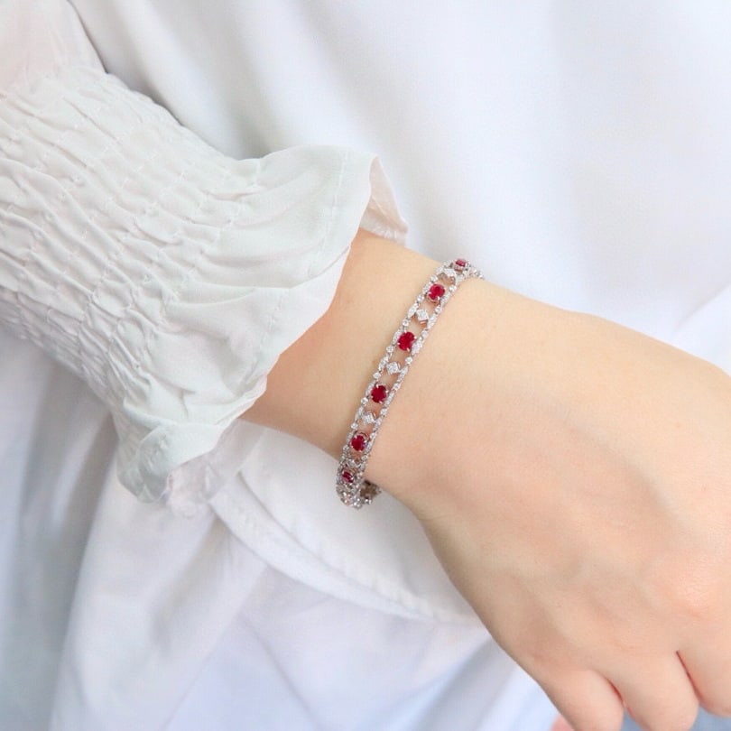 14k Gold 2.81 Ctw Natural Ruby & Diamond Bracelet - 5