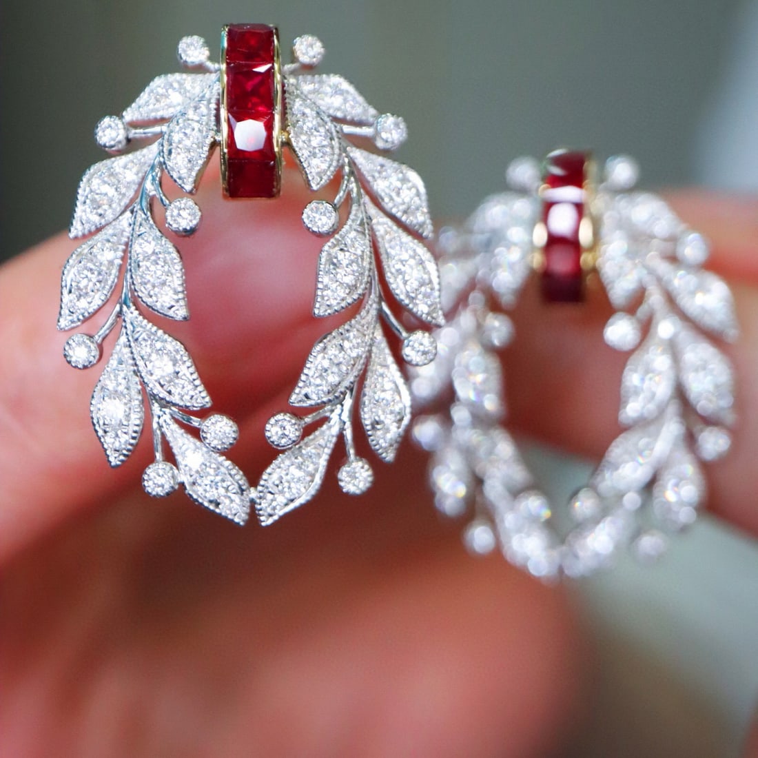 14k Gold 2.01 Ctw Natural Ruby & Diamond Earrings - 2