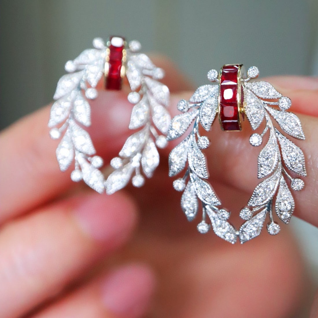 14k Gold 2.01 Ctw Natural Ruby & Diamond Earrings - 3