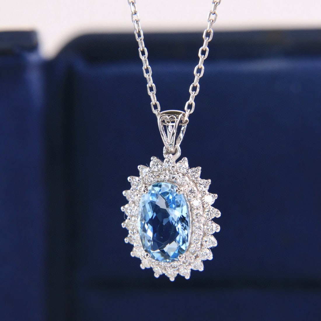 14k Gold 2.02 Ctw Natural Aquamarine & Diamond Pendant( Without Chain ) - 5