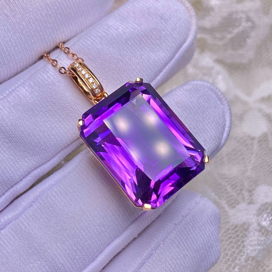 14k Gold 16.20 Ct Natural Amethyst & Diamond Pendant( Without Chain ) - 2