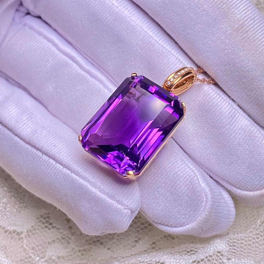 14k Gold 16.20 Ct Natural Amethyst & Diamond Pendant( Without Chain ) - 3