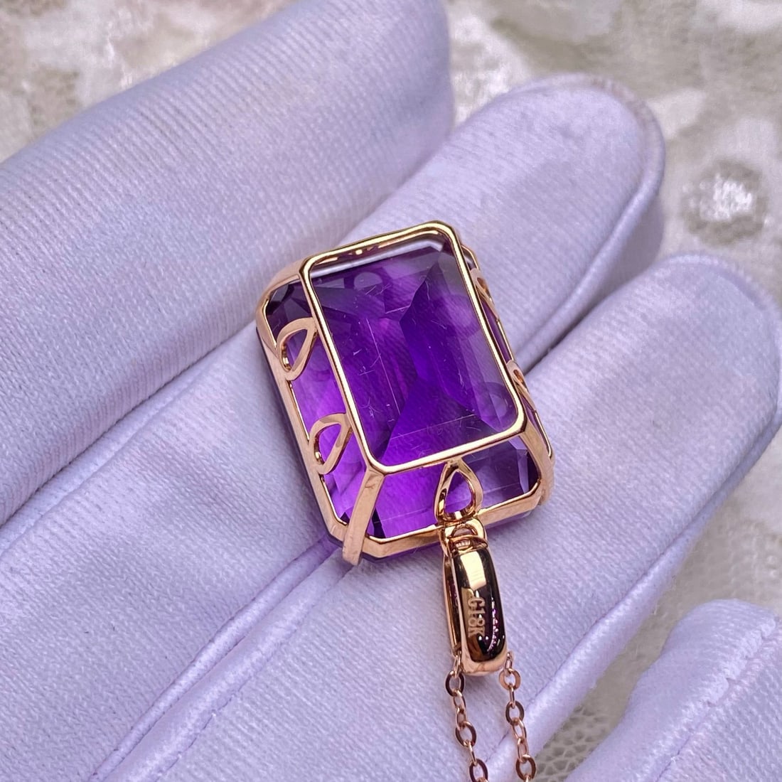 14k Gold 16.20 Ct Natural Amethyst & Diamond Pendant( Without Chain ) - 4