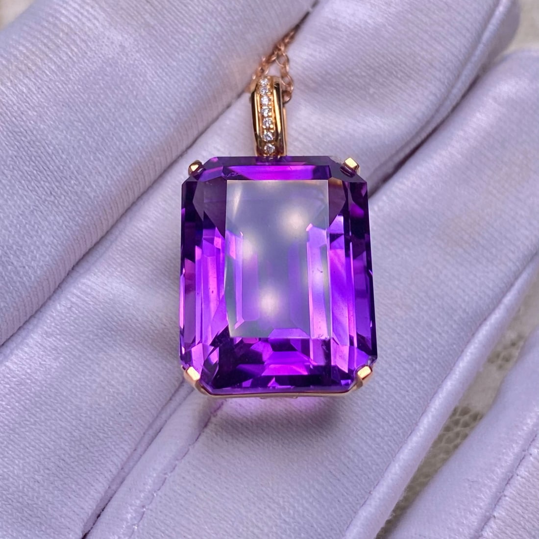 14k Gold 16.20 Ct Natural Amethyst & Diamond Pendant( Without Chain ) - 5