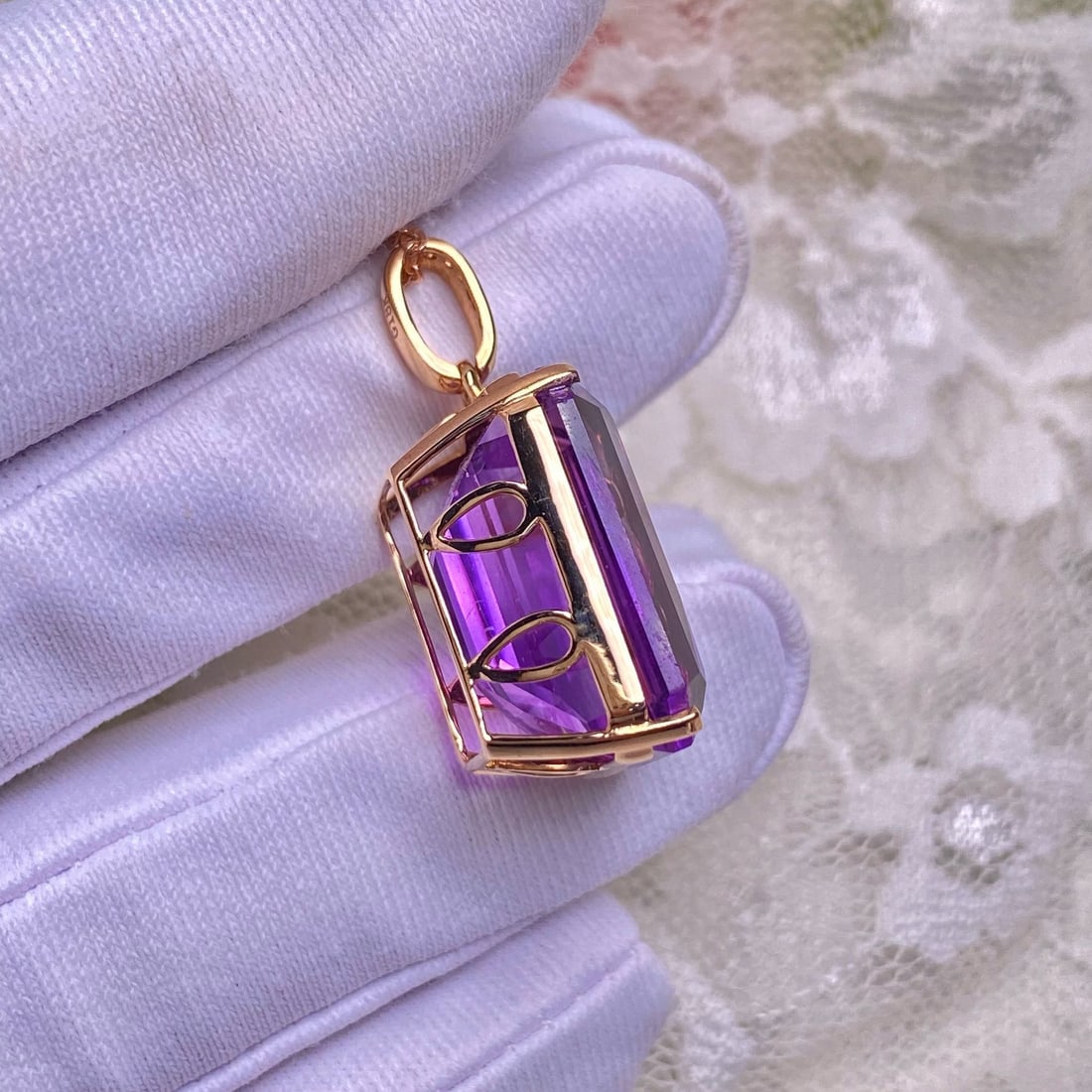 14k Gold 16.20 Ct Natural Amethyst & Diamond Pendant( Without Chain ) - 6