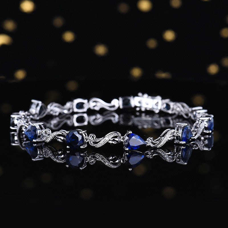 14k Gold 7.31 Ctw Natural Sapphire & Diamond Bracelet - 2