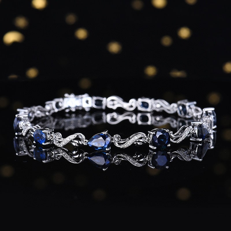 14k Gold 7.31 Ctw Natural Sapphire & Diamond Bracelet - 3