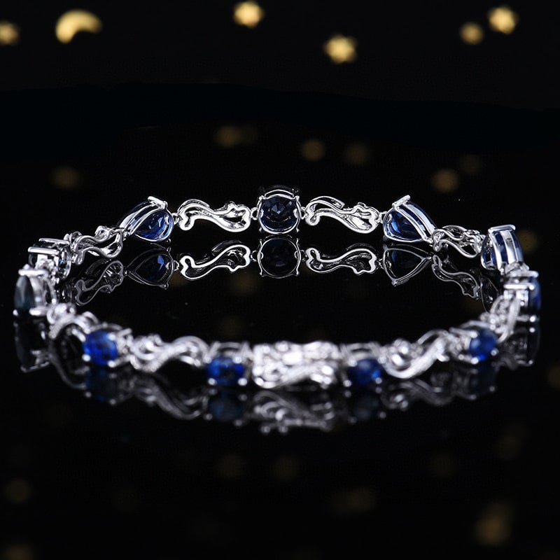 14k Gold 7.31 Ctw Natural Sapphire & Diamond Bracelet - 4