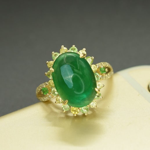 14k Gold 5.11 Ctw Natural Emerald & Diamond Ring: Ref:231085063 // gold content:14k gold // ring size:7. 25us // // main gemstone:emerald // shape:oval // carat weight:5. 02ct // color:green // treatment:natural // // adjacent gemstone 2 : diamond