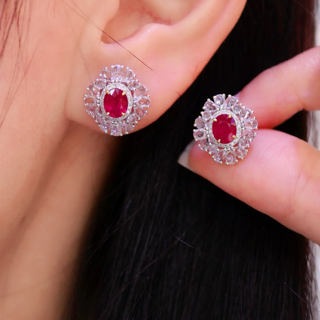 14k Gold 1.64 Ctw Natural Ruby & Diamond Earrings - 4