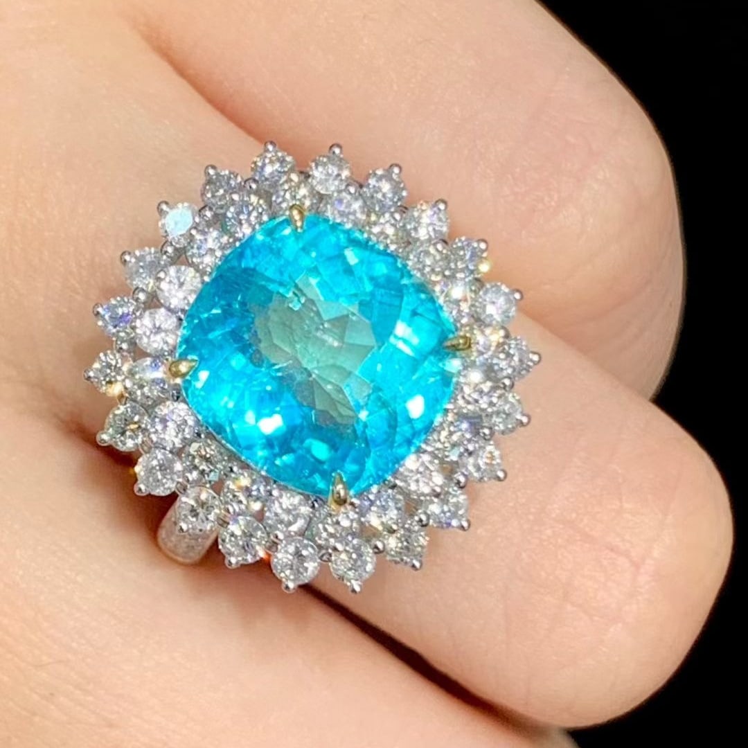 14k Gold 6.3 Ct Natural Paraiba Tourmaline & Diamond Ring - 5