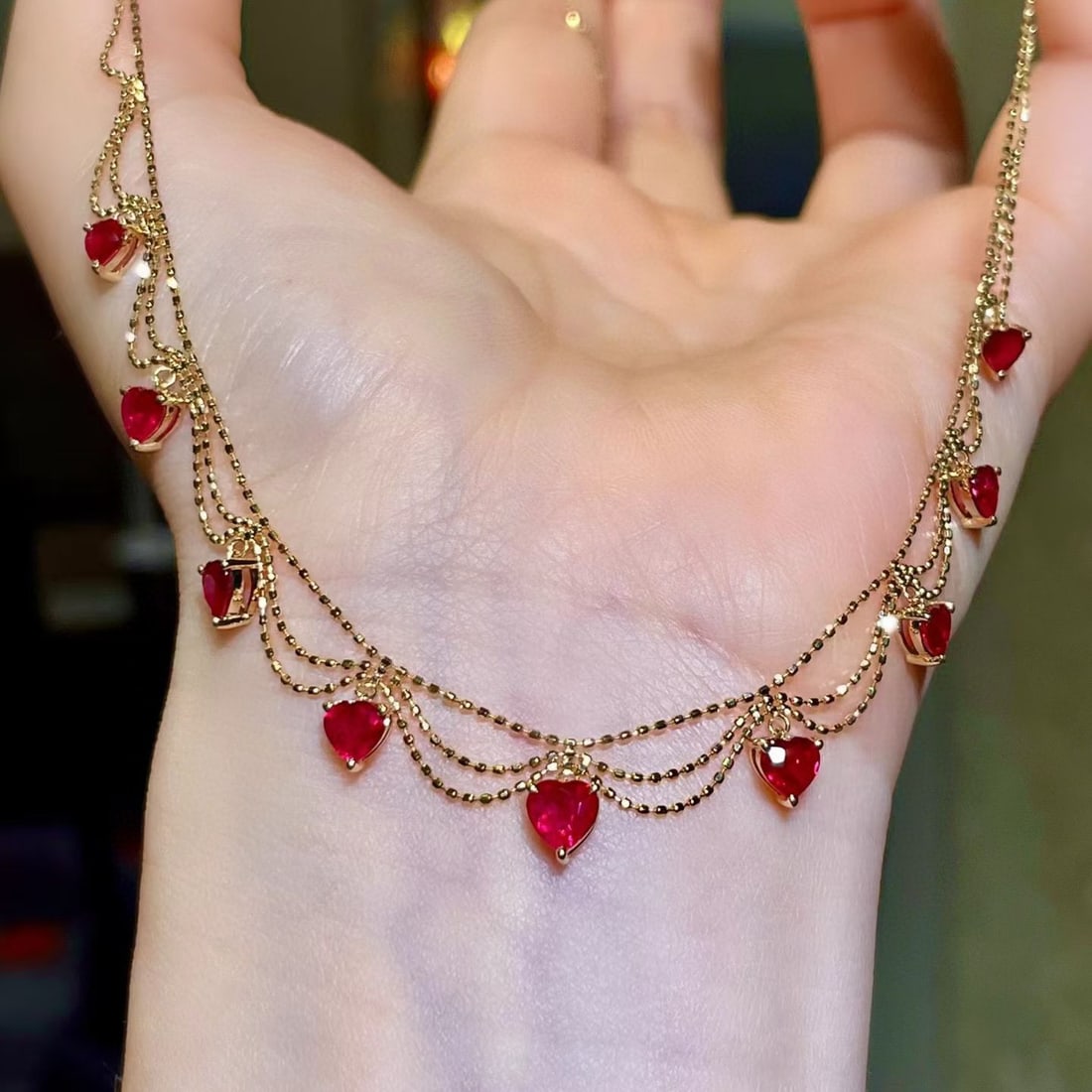 14k Gold 3.16 Ct Vivid Red Natural Ruby Necklace: Ref:231085104 // gold content:14k gold // main gemstone:ruby // shape:heart // carat weight:3. 16ct // color:vivid red // treatment:natural // Condition: New Low Estimate: 7000.00 High Estimate: