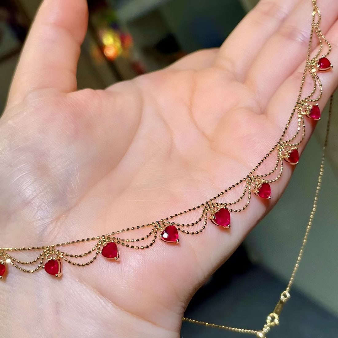 14k Gold 3.16 Ct Vivid Red Natural Ruby Necklace - 4