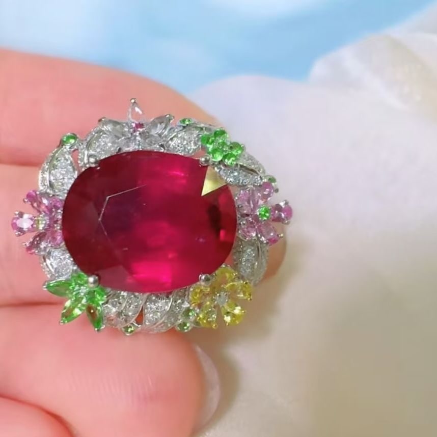 14k Gold 5.2 Ct Natural Tourmaline & Diamond Ring - 5