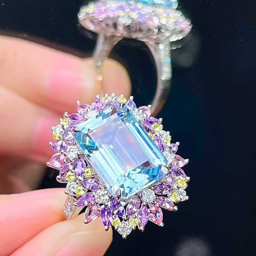 14k Gold 6.28 Ctw Natural Aquamarine & Diamond Ring - 3