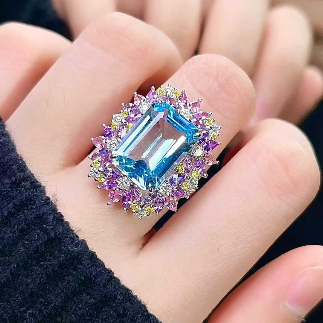 14k Gold 6.28 Ctw Natural Aquamarine & Diamond Ring - 6