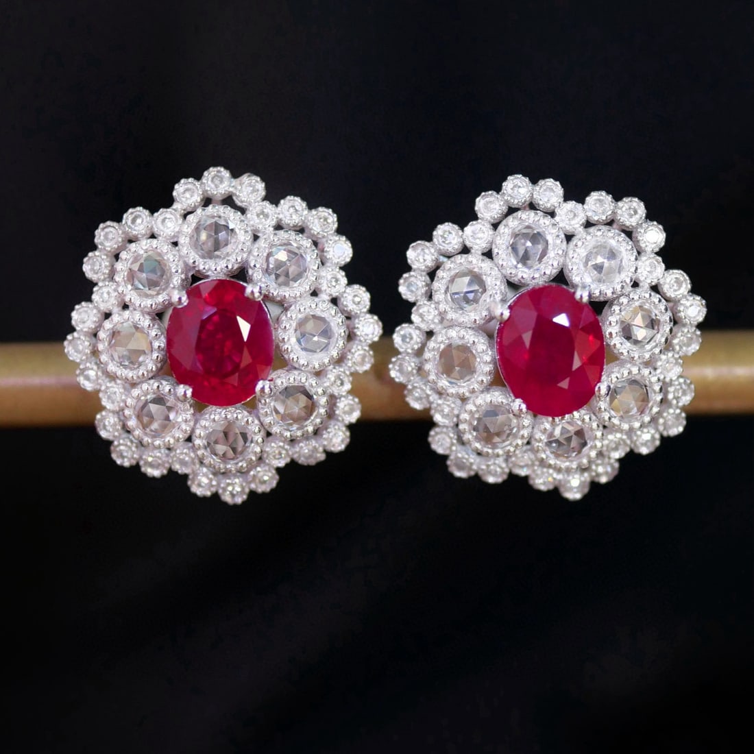 14k Gold 1.45 Ct Natural Ruby & Diamond & Sapphire Earrings - 3