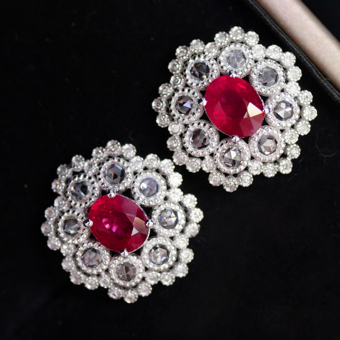 14k Gold 1.45 Ct Natural Ruby & Diamond & Sapphire Earrings - 4